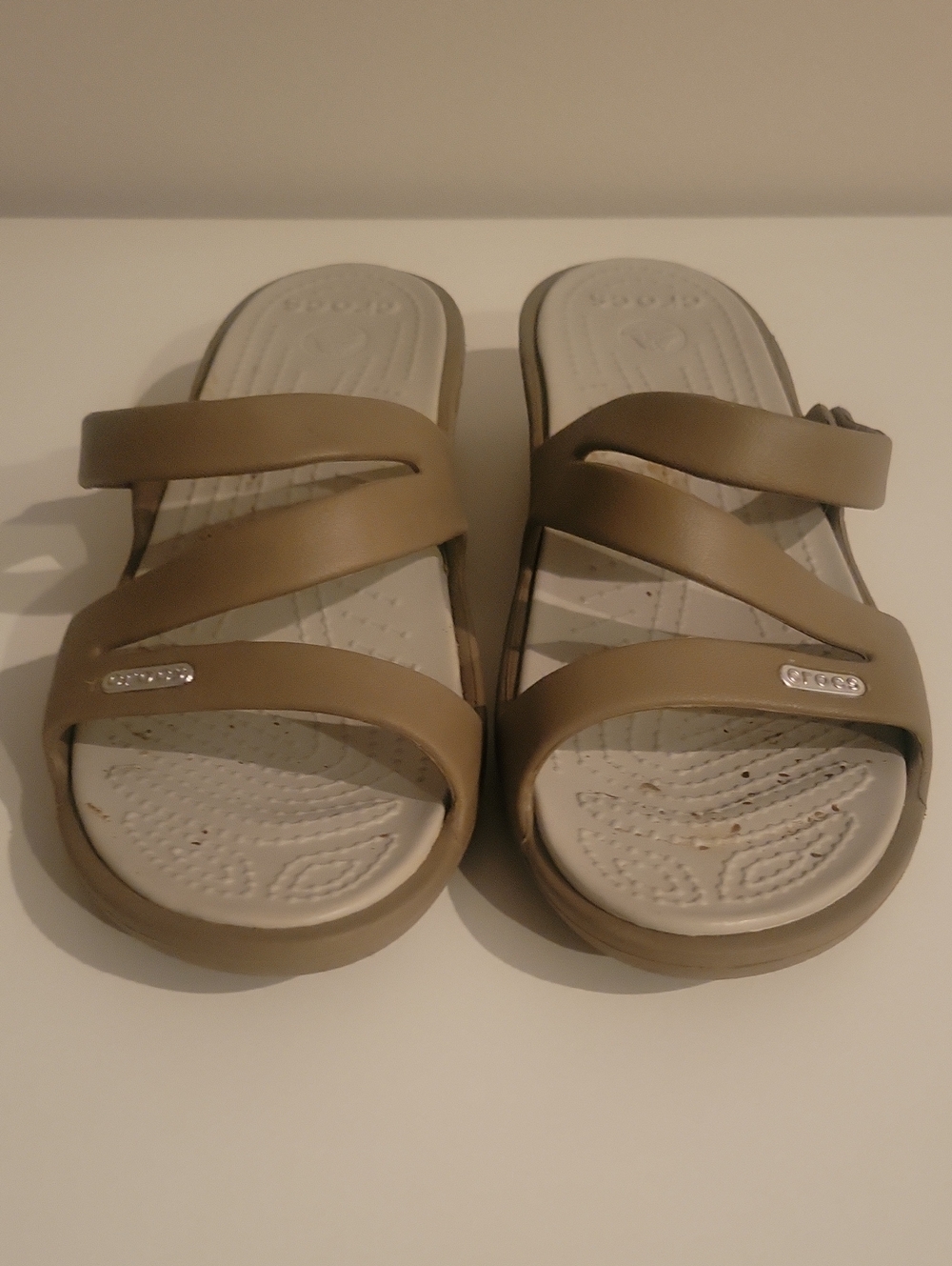 CROCS Women's Khaki Triple-Strap Slide Sandals